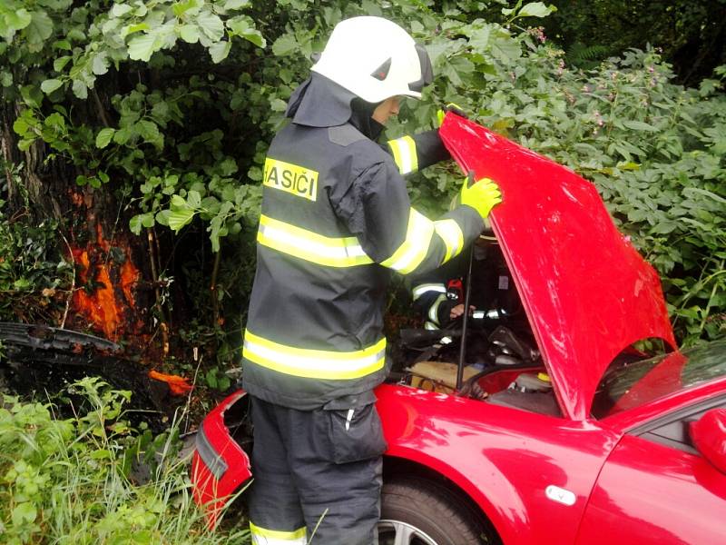 Dopravní nehoda osobního vozidla a kamionu v Blešně.