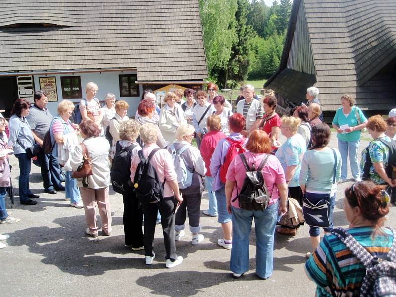 Dobrovolníci z hradeckého Sionu se seniory ve skanzenu Veselý Kopec.