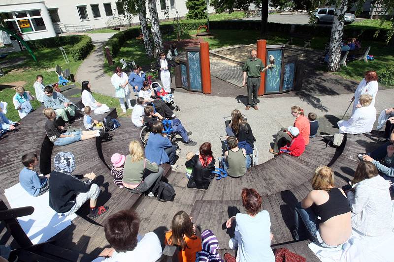 Raroha velkého a výra velkého přivezli ukázet pacientům Dětské kliniky královéhradecké fakultní nemocnice lesní pedagogové z Lesů České republiky.