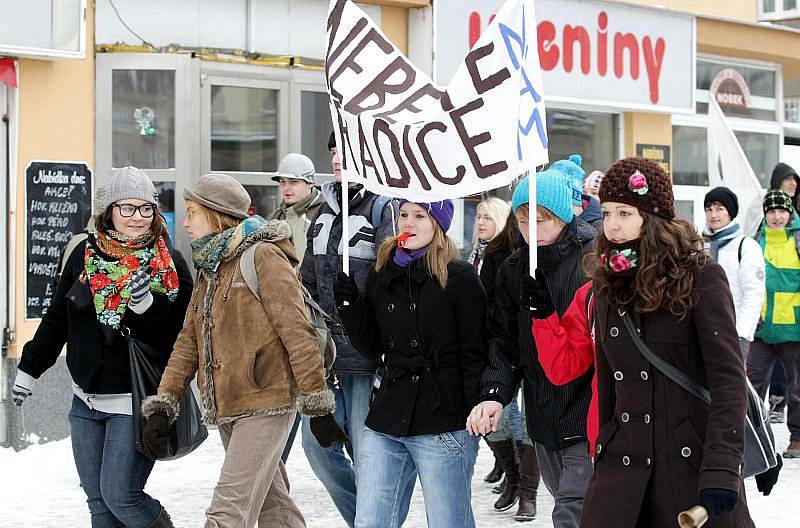 Na dvě stě studentů dalo vědět krajskému zastupitelstvu, že zrušení jejich čtyřletého oboru, které odhlasovala Rada Královéhradeckého kraje v půlce října, je špatné rozhodnutí (2. prosince 2010).