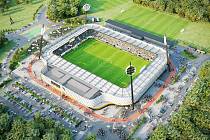 Vizualizace nového fotbalového stadionu. Hotový má být na jaře 2023.