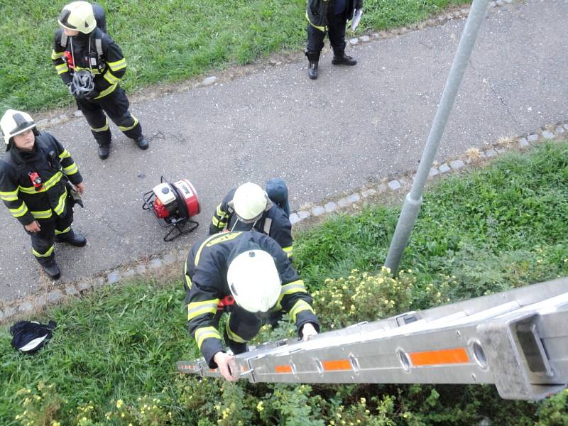 Požár odpadkového koše v bytě v hradecké Brožíkově ulici.