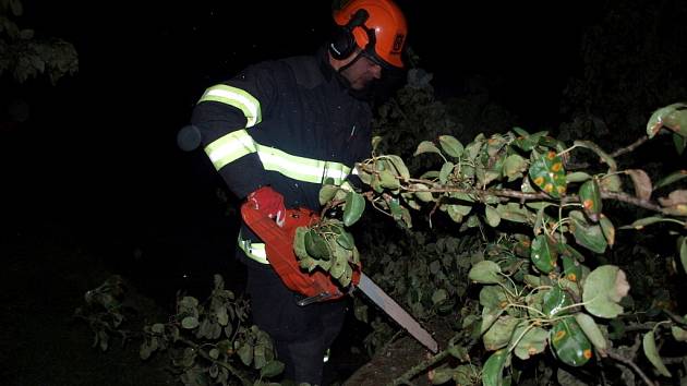 Hasiči při zásahu u polámaného stromu na Novobydžovsku.