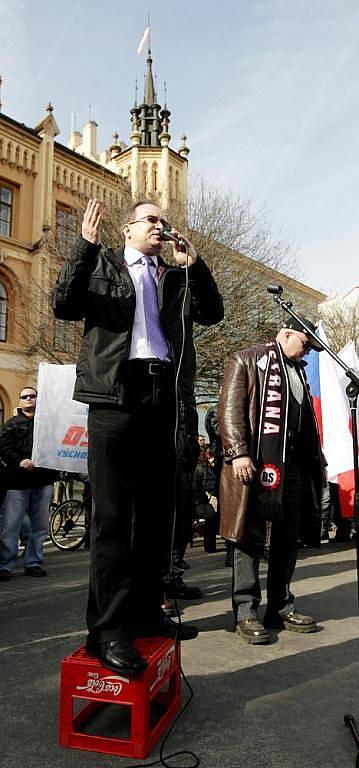 Na Masarykově náměstí promluvil také předseda DSSS Tomáš Vandas