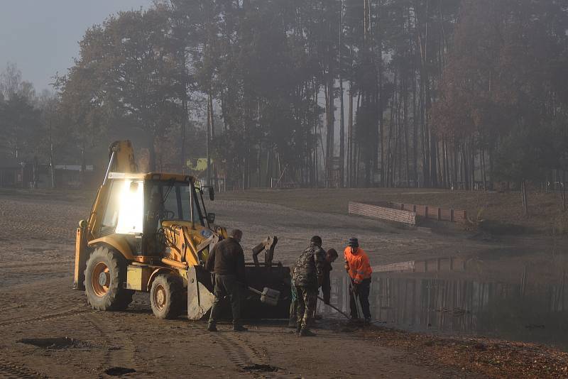 Městské lesy Hradec Králové čistí břehy přírodního koupaliště Stříbrný rybník od sinic a dalších nečistot. Chtějí tak zlepšit kvalitu vody ke koupání pro příští sezónu. Postupně vyčistí celý obvod rybníka.