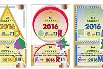 Dálniční známky pro rok 2016.