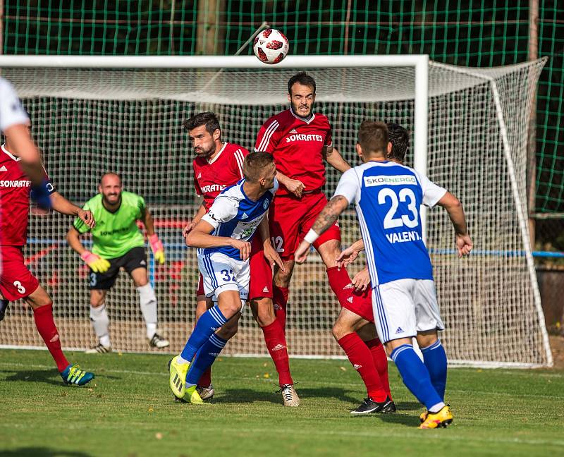 Duel fotbalového poháru Převýšov vs. Mladá Boleslav (1:2).