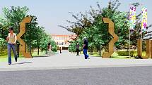 Vizualizace parku u hradecké univerzity - revitalizace kampusu na soutoku.
