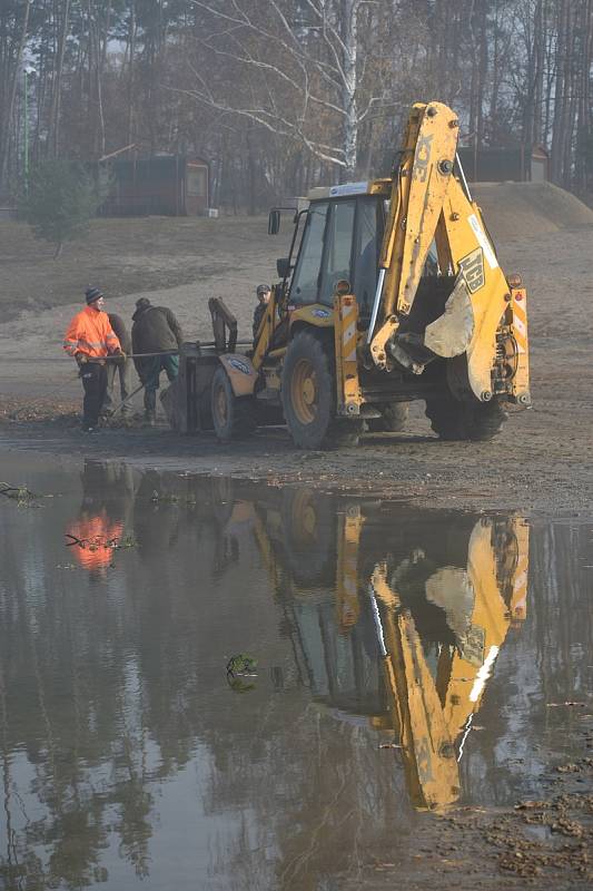 Městské lesy Hradec Králové čistí břehy přírodního koupaliště Stříbrný rybník od sinic a dalších nečistot. Chtějí tak zlepšit kvalitu vody ke koupání pro příští sezónu. Postupně vyčistí celý obvod rybníka.