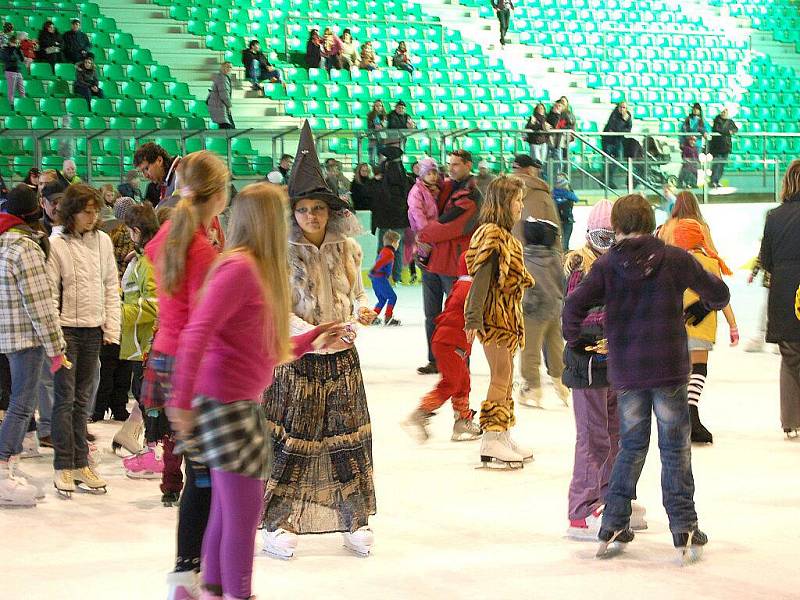 Maškarní na ledě, pod záštitou rádia Egrensis na chebském zimním stadionu, si nenechalo ujít několik děsítek dětí.