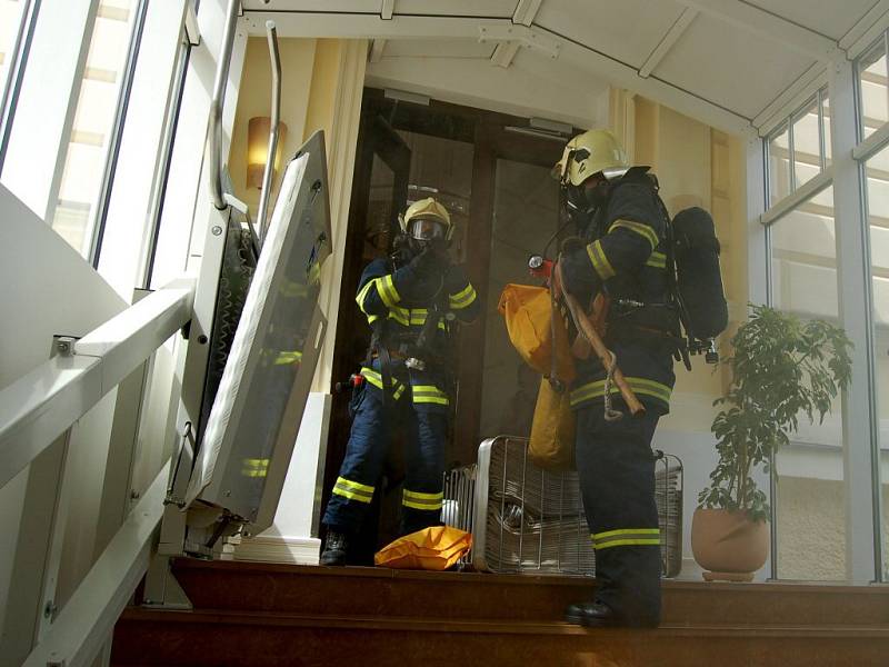 Cvičení mariánskolázeňských hasičů v hotelu Grand Spa Hotel Marienbad