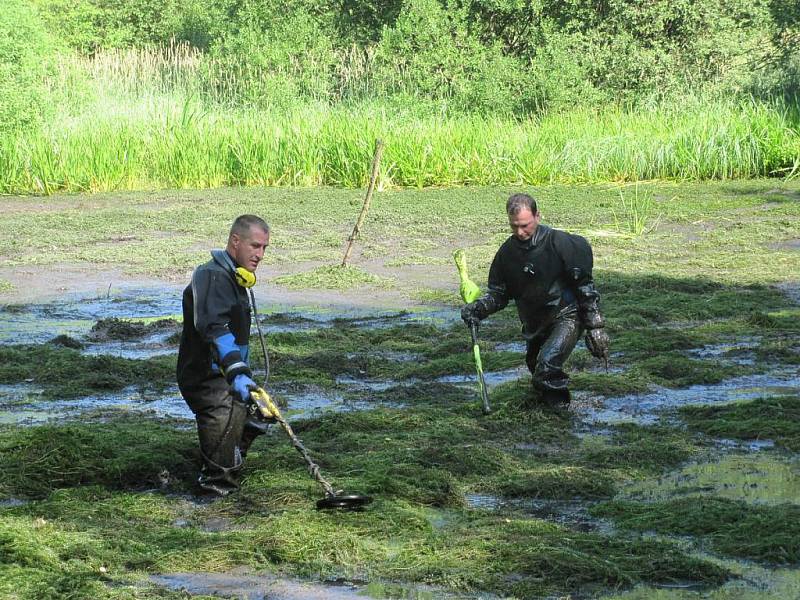 Hasiči na žádost policie odčerpávali vodu z rybníka ve Štítarech u Aše, který se nachází v těsné blízkosti neštěstí, aby umožnili pátrání po vražedné zbrani. 