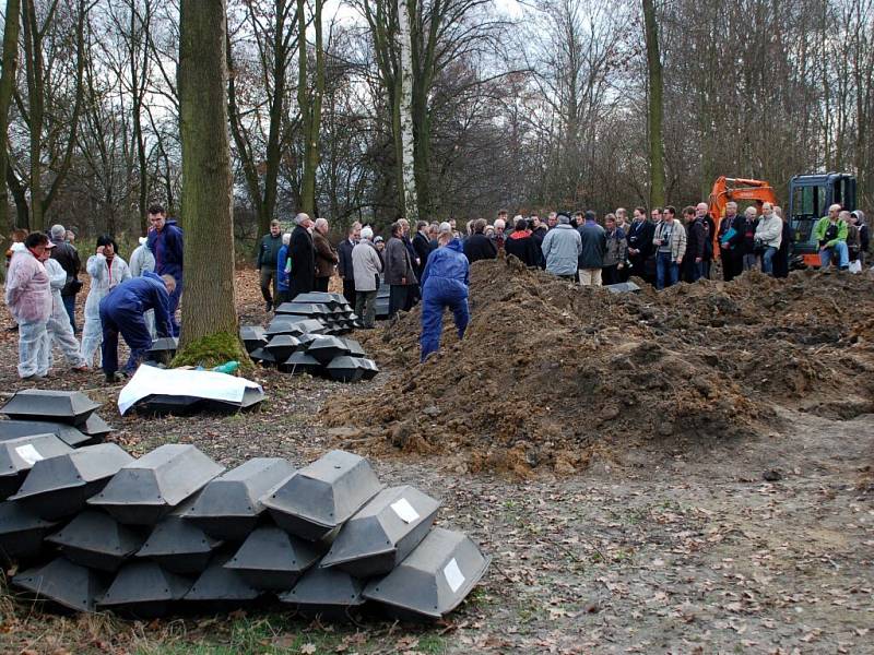 Ukládání ostatků německých vojáků na hřbitově v Chebu