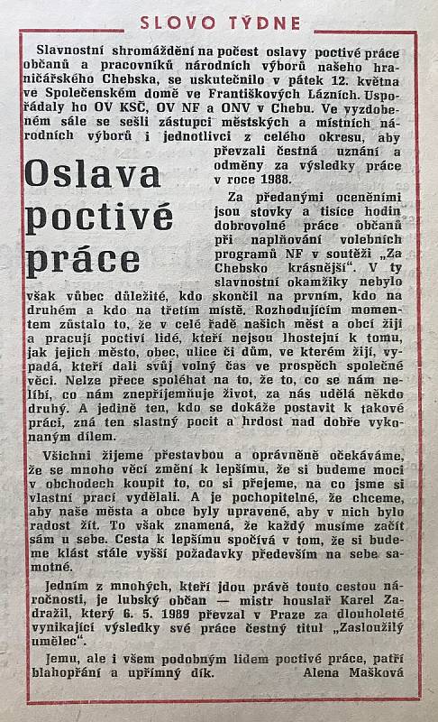 Chebský Hraničář ze 16. května 1989