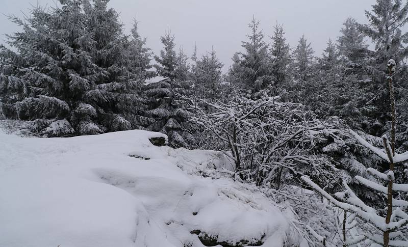 Sníh v kopcích nad Mariánskými Lázněmi.