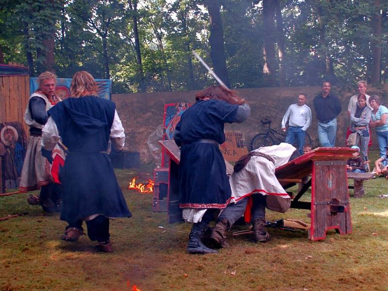 Malé i velké účastníky Letních slavností s pivem v Aši zaujalo umění členů skupiny historického šermu Novica