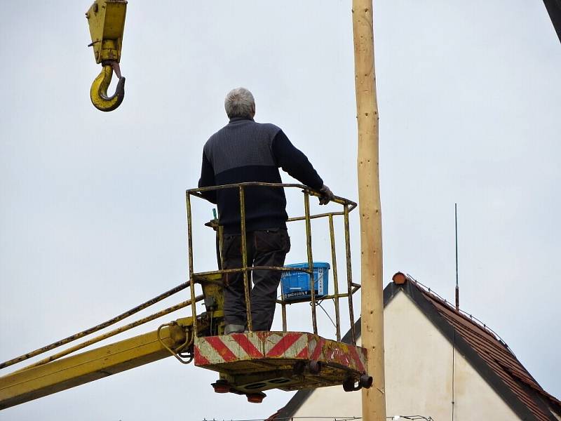 Pracovníci chebského infocentra a Chebských technických služeb postavili májku na chebském náměstí. 