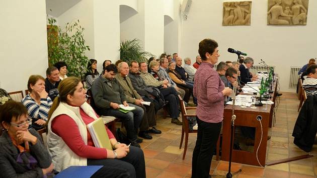 OBČANÉ VYSTOUPILI proti prodeji pozemku investorovi z Kladna i na lednovém jednání chebských zastupitelů (Jana Holková sedí nalevo v bílé vestě). 