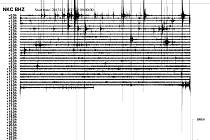 Záznam zemětřesení seismografem v Novém Kostele. 