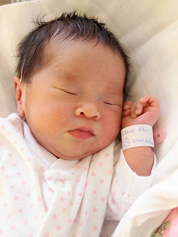 AN BUI THANH se narodila v pátek 28. února ve 13 hodin. Na svět přišla s váhou 2 900 gramů a mírou 48 centimetrů. Maminka Mua a tatínek Thi Nguyen se těší z malé dcerušky doma v Chebu.