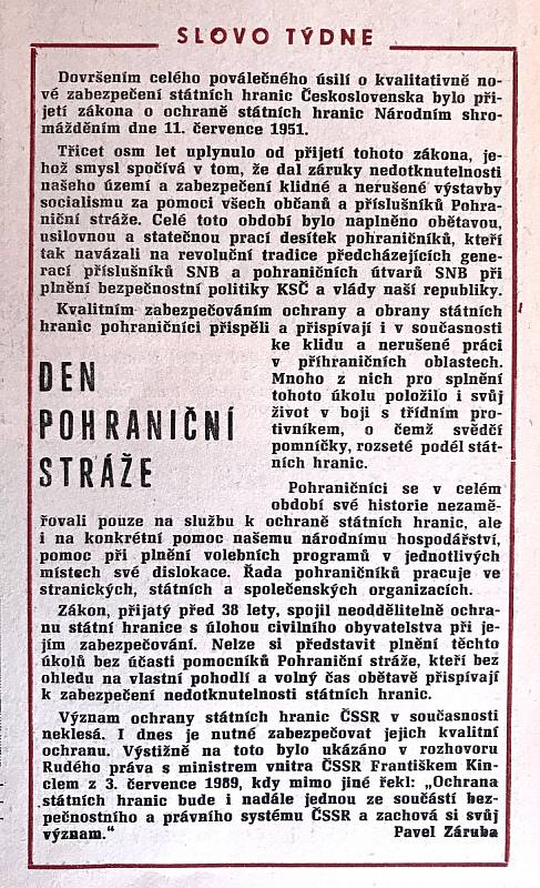 Chebský Hraničář z 11. července 1989.