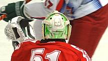 EHT: Česká republika – Rusko. Lukáš Mensator; na helmě vyobrazen jeho syn Lucas.
