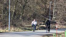 Zatímco v neděli byl poměrně klid na stezce v Tašovicích, kam lidé v poslední dny míří na procházky, rušno bylo na Meandru.