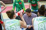 Finálový zápas finálového turnaje českého poháru basketbalistek v Karlových Varech, KP Brno  (v zelenobílém) - Sokol Nilfisk Hradec Králové