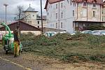 Kácení stromů v Karlovarské krajské nemocnici.