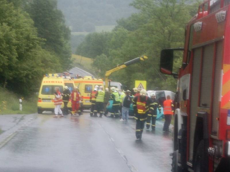 U Damic na Karlovarsku se srazilo osobní auto a minibus: jeden mrtvý, dvacet jedna zraněných.