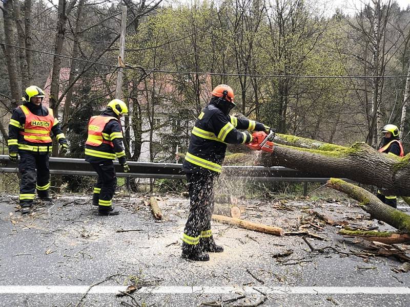 Kvůli větru zasahovali hasiči u 45 událostí. Padaly stromy i reklamy