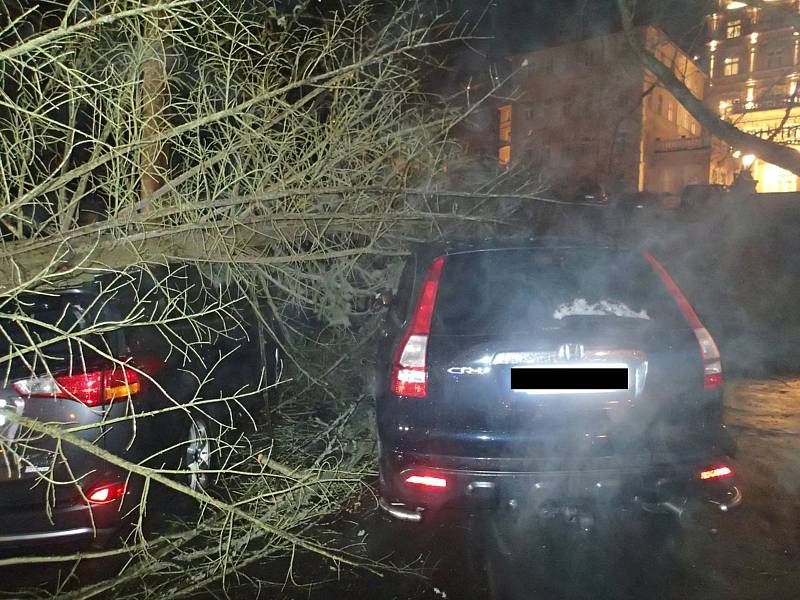 Auta poškozená stromy v Karlových Varech a ve Františkových Lázních.