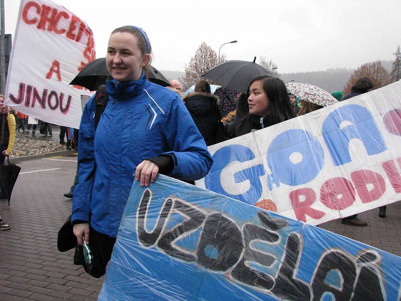 Studenti středních škol protestovali před krajským úřadem