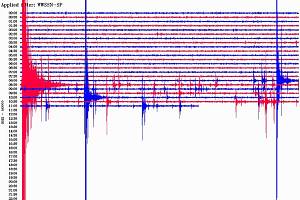 Seismogram z Nového Kostela z úterý 28. října ukazuje, že celý region postihlo několik otřesů země. Ten nejsilnější měl sílu 4,1 stupně Richterovy škály.