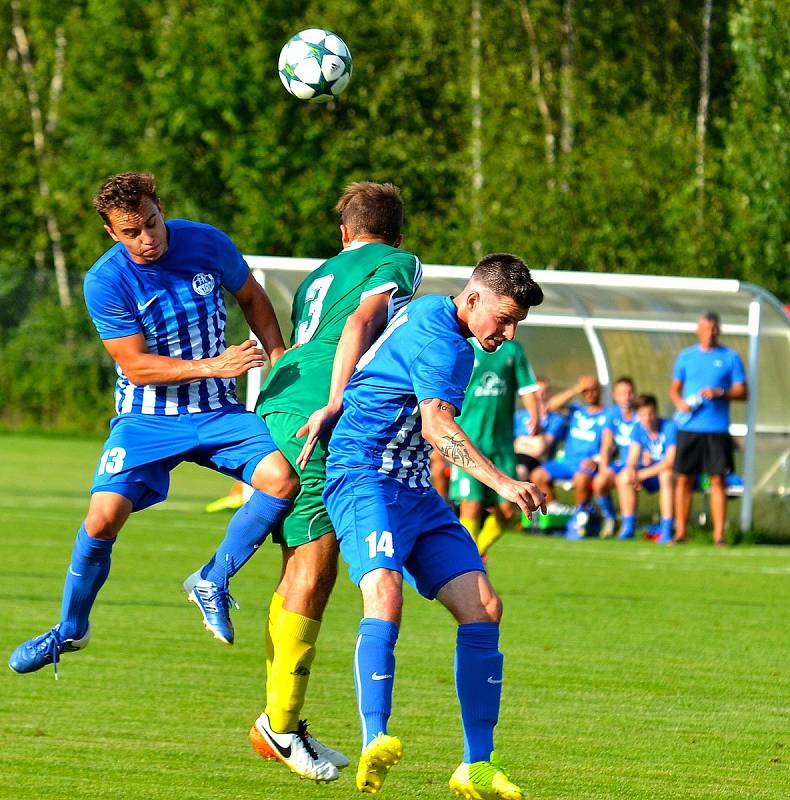 V exdivizním derby se z výhry 5:0 radovala karlovarská Slavia (v zeleném), když navíc Ostrovu (modrobílá) nedovolila skórovat.