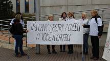 Zdravotní sestry protestovaly před jednáním krajského zastupitelstva Karlovarského kraje proti nízkým platům.
