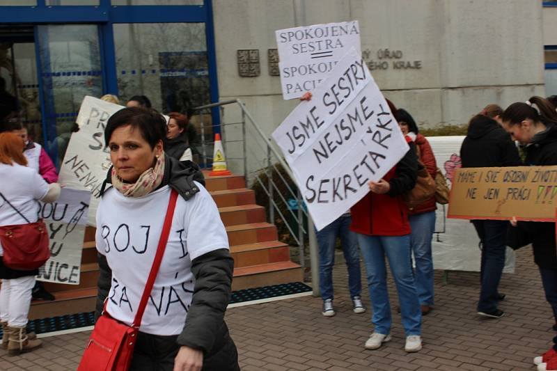 Zdravotní sestry protestovaly před jednáním krajského zastupitelstva Karlovarského kraje proti nízkým platům.