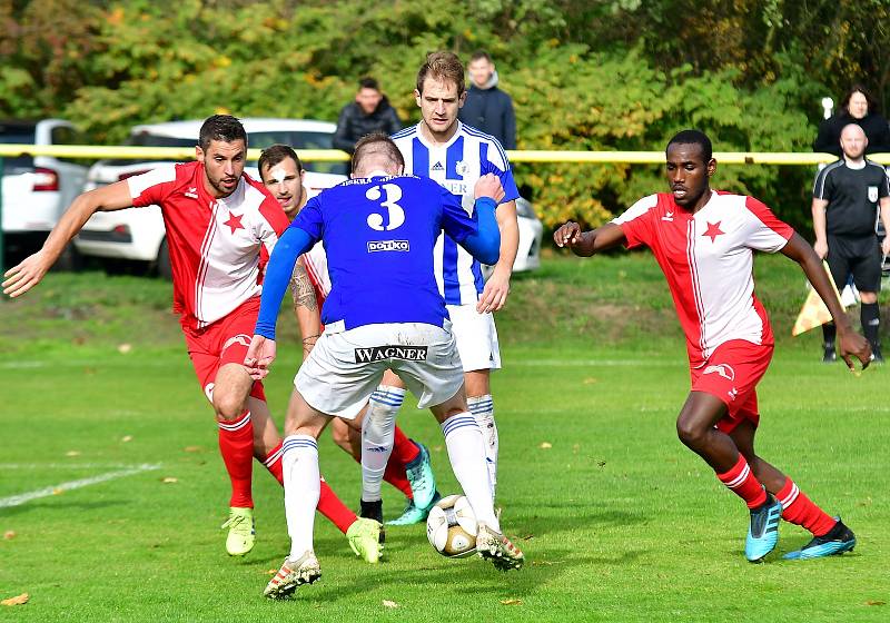 Kontroverzní vystoupení sudího Marka Janocha na dvorském stadionu sledovali fanoušci v souboji Slavie s Domažlicemi.