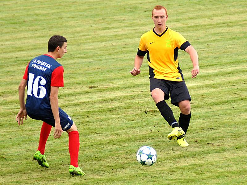 Olympie Březová (ve žluto-černém) si poradila se Soběslaví poměrem 6:1.