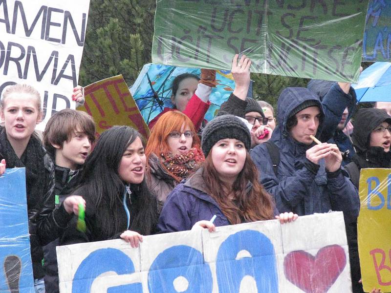 Studenti středních škol protestovali před krajským úřadem