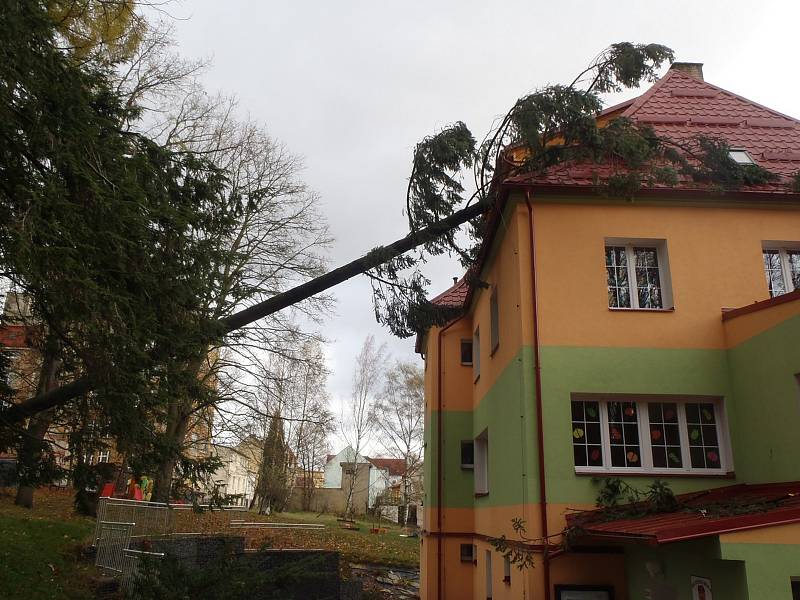 Vichřice, která se prohnala v neděli Karlovarským kraje, vyvracela stromy, trhala střechy a odnesla to i řada automobilů.