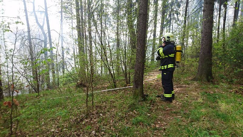 Likvidace požáru u železniční trati u Ostrova