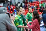 Finálový zápas finálového turnaje českého poháru basketbalistek v Karlových Varech, KP Brno  (v zelenobílém) - Sokol Nilfisk Hradec Králové