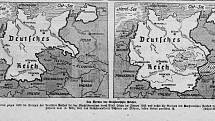 Mapy uveřejněné v Egerer Zeitung ukazující rozsah Velkoněmecké říše po připojení Protektorátu Čechy a Morava (19. března 1939).