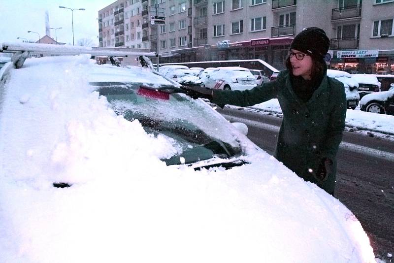 Sníh v Benešově ve čtvrtek 10. ledna 2019 ráno.