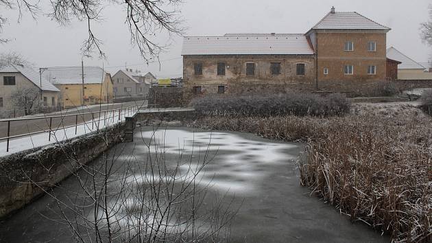 Pivovarský rybník v Louňovicích pod Blaníkem v lednu roku 2021.