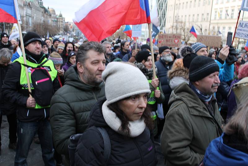 Demonstrace na Václavském náměstí v Praze 9. ledna 2022.