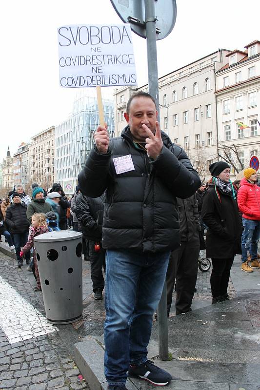 Demonstrace na Václavském náměstí v Praze 9. ledna 2022.