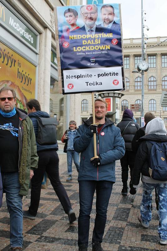 Demonstrace na Václavském náměstí v Praze 9. ledna 2022.