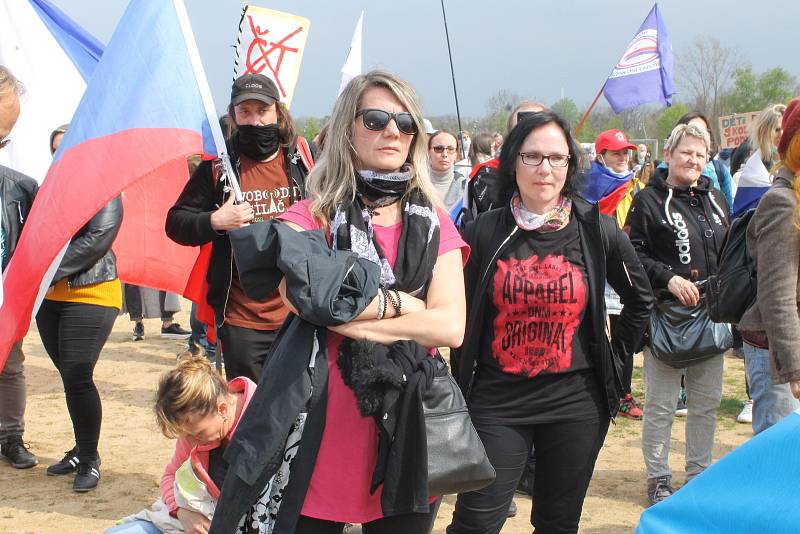 Protestní demonstrace Stop pokusům na dětech v Praze na Letné 1. května.